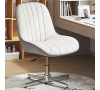 Moderna silla de escritorio de oficina sin brazos, silla giratoria de piel sintética con patas cruzadas para el hogar y la oficina, sin ruedas, color gris claro