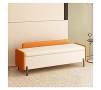 Moderno banco de almacenamiento de piel sintética color crema, asiento tapizado grueso con ventana, 80 cm, taburete multifuncional de piel para sala de estar y dormitorio