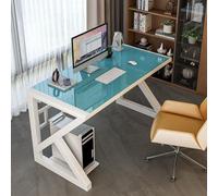 Moderno escritorio templado de 120 cm, mesa para juegos y escritura, para oficina en casa, con color azul y blanco, ideal para estudio y producción