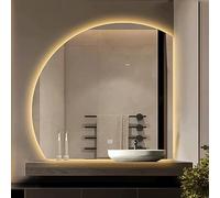 Moderno espejo de baño semicircular con retroiluminación LED, espejo de maquillaje iluminado para decoración contemporánea, diseño de corte izquierdo/derecho, perfecto para uso en tocador del hogar
