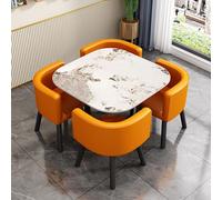 Moderno juego de comedor redondo y cuadrado naranja para 4 personas, para balcón, sala de estar, cocina, sala de estar y oficina