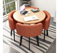 Moderno juego de mesa de comedor de lino con 4 sillas negras, ahorra espacio, piel de cocina redonda/cuadrada para 4, perfecto para comedor elegante e interiores del hogar