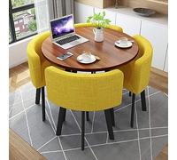 Moderno juego de mesa de comedor redonda con 4 elegantes sillas amarillas, perfecto para oficina, sala de conferencias, comedor y decoración de salón (80 cm de diámetro)