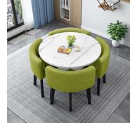 Moderno juego de mesa de comedor redonda con 4 sillas, mesa de conferencias y silla, combinación de piel de madera para comedor, diseño que ahorra espacio (80 cm / 31.5in)