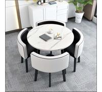 Moderno juego de mesa de comedor redonda cuadrada con 4 sillas de piel sintética, ahorra espacio, mesa de conferencias, fácil de limpiar, 90 cm / 35.4in, diseño Slish & Design