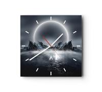 Moderno Reloj de Pared 30x30cm Cuadrado Decorativo Fantasy Espacio - 5372 | Futurismo Tormenta Luna Reloj de Vidrio Analógico Silencioso Decoración de Pared Sin Tic Tac Cocina Salón Dormitorio ARTTOR