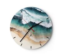 Moderno Reloj de Pared 30x30cm Redondo Decorativo Paisajes Marino - 5747 | Costa Playa Mar Reloj de Vidrio Analógico Silencioso Decoración de Pared Sin Tic Tac Cocina Salón Oficina Dormitorio ARTTOR