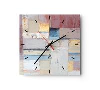 Moderno Reloj de Vidrio 40x40cm Cuadrado Decorativo Abstracto Pastel - 5272 | Lápiz de color Abstracción Minimalist Reloj de Pared Analógico Silencioso Decoración de Pared Sin Tic Tac Salón ARTTOR
