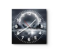 Moderno Reloj de Vidrio 40x40cm Cuadrado Decorativo Fantasy Espacio - 5372 | Futurismo Tormenta Luna Reloj de Pared Analógico Silencioso Decoración de Pared Sin Tic Tac Cocina Salón Dormitorio ARTTOR