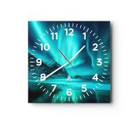 Moderno Reloj de Vidrio 40x40cm Cuadrado Decorativo Fantasy Paisajes - 5321 | Paisaje Medianoche Polo Reloj de Pared Analógico Silencioso Decoración de Pared Sin Tic Tac Cocina Salón Dormitorio ARTTOR