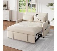 Moderno sofá cama doble desplegable, sofá multifuncional con función de dormir, respaldo ajustable, soporte para móvil, puerto de carga USB, adecuado para salón, dormitorio, cine en casa (Beige)