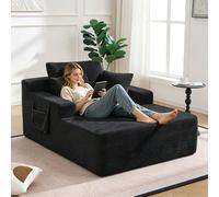 Moderno sofá de suelo de pana con 3 cojines, sofá en la nube con bolsillos laterales, sofá relax alto, sin montaje, sofá sin montar, sofá sin despacho para salón, esquina de lectura y oficina