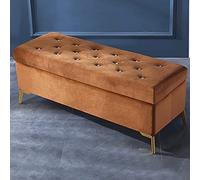 Moderno tapizado de terciopelo con decoración de piel sintética, elegante reposapiés para botón de entrada, taburete de almacenamiento, 60 x 42 x 45 cm / 24x17x18in