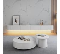 Moderno televisor flotante de 220 cm, centro de entretenimiento de madera maciza con puertas traseras y puertas traseras, diseño minimalista, iluminación LED blanca Slish para sala de estar