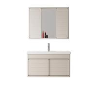 Moderno tocador de baño esquinero de 35.4 pulgadas, flotante montado en la pared, con espejo cuadrado y grifo, elegante diseño blanco para espacios pequeños