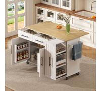 MODFU: Armario de cocina con superficie de trabajo abatible, carrito de cocina con estante extraíble de 3 niveles, isla de cocina con soporte para toallas y 2 cajones, color blanco