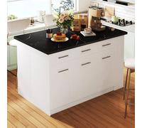 MODFU: Armario de cocina, isla de cocina, aparador, armario de almacenamiento, mesa extensible, mueble buffet multifuncional, mármol y blanco