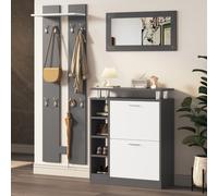 MODFU, armario de pared de 80 x 25 x 96,5 cm, que incluye espejo, 2 paneles de pared, estantería y zapatero. Mueble para recibidor, tendedero para recibidor, armario de pared para zapatos, color gris