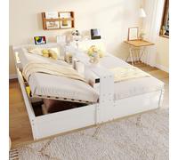 MODFU, cama abatible de 90 x 200 cm con una cama individual de 90 x 200 cm, cama infantil doble con mecanismo hidráulico, cabecero con LED y toma de corriente, cama con espacio de almacenamiento y dob