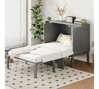 MODFU Cama con almacenamiento para jóvenes, 90x200 cm, Cama clásica de madera con somier, Cama de madera maciza vertical, Cama infantil, Cama plegable de pared, Gris (sin colchón)