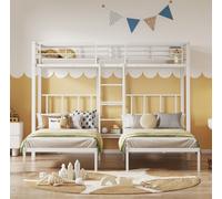 MODFU, cama con barandilla de metal, cama infantil de 90x200 cm con protección anticaídas y escritorio, estructura de cama con espacio de almacenamiento, incluye somier de listones, escalera y estante