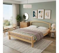 MODFU: Cama de madera para jóvenes, 140 x 200 cm, con cabecero clásico de diseño de rejilla. Marco de cama de matrimonio con somier de láminas y estructura de madera maciza. Sin colchón. Color natural