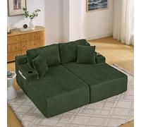 MODFU: Cama doble plegable con portavasos y almohadas, sillón reclinable, sofá de sala con bolsillo lateral para revistas, tapizado de pana, color verde