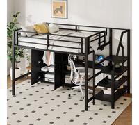 MODFU, cama individual para jóvenes, cama de metal de 140x200 cm con armario y escalera de almacenamiento, estructura de cama con mesa y barandilla, sin colchón, color
