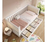 MODFU, cama infantil de 90x190 cm, con estructura de cama que incluye cajones, cama abatible con reposabrazos redondeados, madera, sin colchón, color blanco