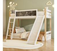 MODFU Cama infantil de 90x200/90x190 cm, litera con tobogán y escalera, estructura de cama juvenil con barandilla de 4 lados, cama alta sin colchón, color blanco