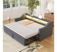 MODFU, Cama nido abatible, 90/180 x 190 cm, Cama tipo diván tapizada, Cama infantil con espacio de almacenamiento multifuncional, luz LED y toma USB, Gris oscuro (sin colchón)