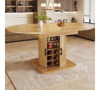 MODFU: Cama plegable con espacio de almacenamiento extraíble, mesa de cocina con estantes extraíbles, portavasos, patas y pomos de metal, en color marrón natural y marrón claro