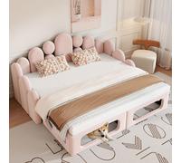 MODFU, cama plegable de 90/180x200, cama tapizada con espacio para mascotas, cama infantil multifuncional 2 en 1, cama de matrimonio con somier, sin colchón, color rosa