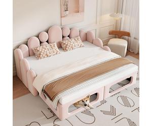 MODFU, cama plegable de 90/180x200, cama tapizada con espacio para mascotas, cama infantil multifuncional 2 en 1, cama de matrimonio con somier, sin colchón, color rosa