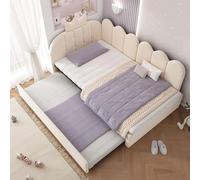 MODFU, cama tapizada, cama abatible de 90x200 con diseño de corona y celosía, cama infantil con litera, ideal para habitaciones infantiles, sin colchón, color beige