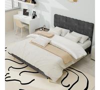MODFU, cama tapizada de 140x200, mueble multifuncional para el dormitorio con cabecero acolchado, cama de matrimonio en terciopelo holandés, fácil de montar, sin colchón, color gris