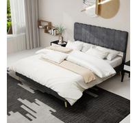 MODFU, cama tapizada de 160x200, mueble multifuncional para el dormitorio con cabecero acolchado, cama de matrimonio en terciopelo holandés, fácil de montar, sin colchón, color gris