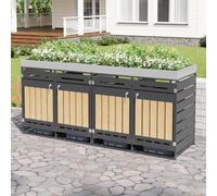 MODFU: Contenedor de residuos, armario de almacenamiento para jardín con cuatro puertas, diseño vertical con imitación madera, cubo de basura para jardín con maceta, orificios de ventilación, diseño v