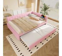 MODFU Daybett 140x200, cama infantil con cama extraíble y lámpara de noche, sofá cama con puerto USB y tipo-C, estructura de cama con somier, sin colchón, color rosa