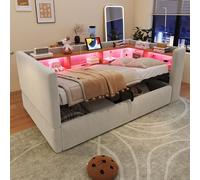 MODFU Daybett 90x190, equipado, sofá cama hidráulico con iluminación LED RGB, sofá cama diario extensible con toma de corriente, color gris claro (sin colchón)