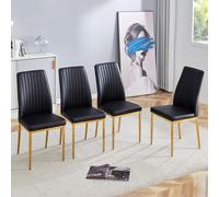 MODFU, juego de 4 sillas de comedor, con tapicería, patas metálicas doradas y respaldo, diseño vertical, color y dorado