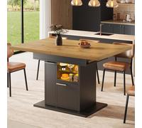 MODFU, mesa de comedor extensible, 110-140 cm, mesa de cocina moderna, mesa auxiliar con espacio de almacenamiento, con iluminación LED y estantes de vidrio, para 4-8 personas, color