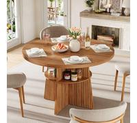 MODFU, mesa de comedor extensible redonda, dimensiones 110–150 x 110 x 77,5 cm. Mesa de cocina para 2-8 personas, con superficie extensible, espacio de almacenamiento y tablero de MDF, con aspecto de