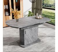 MODFU - Mesa de comedor. Mesa oval, mesa extensible para la cocina con espacio de almacenamiento. Mesa de centro moderna y minimalista para comedor o sala de estar. Aspecto de hormigón con pomo platea