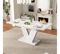 MODFU: Mesa extensible, rectangular, para 4-6 personas. Mesa de comedor con tablero reforzado y patas en forma de "V". Color blanco