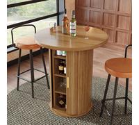 MODFU: Mesa redonda para comedor/bistró con cuatro estantes, mesa de bar de 91,6 cm de altura con armario, mesa de cocina con estructura metálica de patas, armario de almacenamiento, color madera