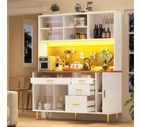 MODFU: Muebles altos para salón con sistema de tres niveles y altura ajustable, con iluminación LED. Mueble aparador con estantes perforados y un estante para vinos, color blanco