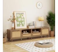 MODFU: Muebles para televisión, mesas de televisión, mesitas auxiliares, aparadores. Dimensiones: 200 x 37 x 49 cm. Mesa de televisión con patas de madera maciza, diseño de ratán trenzado, estilo natu