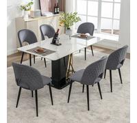 MODFU - Sillas tapizadas de terciopelo. Juego de 6 sillas tapizadas con patas metálicas ajustables. Ideales para comedor, sala de estar o dormitorio. Diseño con patrón de diamantes en el respaldo. Col