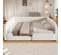 MODFU: Sofá cama de 140 x 200 cm, ideal para el día, con espacio de almacenamiento hidráulico, cabecero y laterales acolchados, con iluminación LED, sin colchón, color blanco